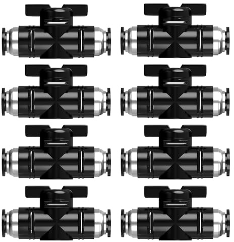 GOEDCH Pneumatik Steckverbinder: 8 Stück Pneumatischer Kugelhahn 6mm, Push to Connect Steuerventilfittings, Schlauchverschraubung Regulator Ventil, Luftdurchfluss-Regelventil, Gas Schnellkupplung