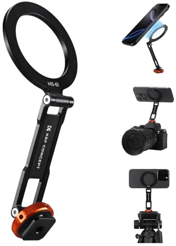 K&F CONCEPT Soporte para Teléfono Magnético Metálico con Montura para Zapata Fría, Adaptador Giratorio Ajustable para Teléfono Compatible con iPhone 17/16/15/14/13 Serie, Monitorización de Cámara