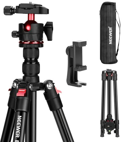 NEEWER Basics Reisestativ für Kamera, 72 kompaktes leichtes tragbares DSLR Stativ Kugelkopf Arca Typ Schnellwechselplatte Handyhalterung kompatibel mit iPhone, maximale Belastung 13,2 lbs, TP14