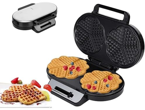 YAVTNUIO Gaufrier Électrique Compact 1200 W, Gaufrier Double en Forme De Cœur, Niveau De Brunissage Réglable en Continu Et Voyant De Cuisson, Permet De Préparer 2 Grandes Gaufres en Forme