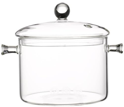 Pentola in Vetro con Coperchio, pentola e Padella in Vetro Resistente al Calore con Manico, Set di pentole in Vetro Trasparente per Pasta, zuppa, Cibo, Stile B, 1300 ml