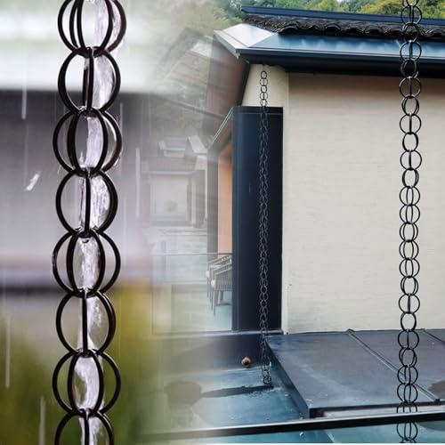 yurstcggh Catene Antipioggia per Grondaie,Catena da Pioggia Giapponese,Fontana o Pluviale per Grondaie,Drenaggio,Decorazione per Esterni,Elegante e Funzionale Anelli per Adattarsi a Ogni Casa 2m Nero