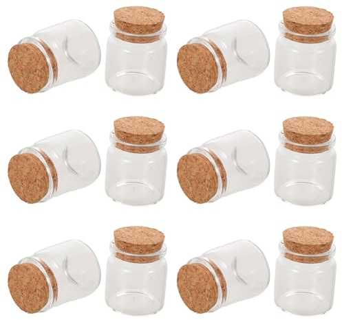 SEWACC Petits Pots en Verre Transparent de 30 ML Lot de 12 Bouchons de Liège pour Rangement, Décoration Maison et Activités Créatives