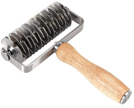 Lattice Pastry Cutter, Wooden Handle Roller Lattice Cutter, Metal Puff Crimpers, Household Time-Saver, Dought Roller Cutters for Pizza Pie Cookie Bread Pastry Crust Cake Biscuits
