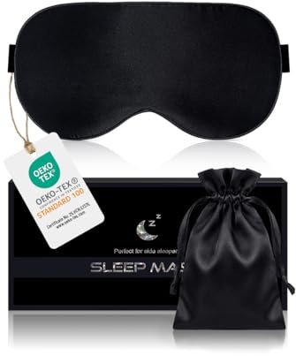 Aosun Masque de Sommeil Antiallergique et Occultant en Soie Pure à 100%, Avec Bandeau Réglable, Masque de Nuit, Convient Aux Hommes et Aux Femmes (Noir)