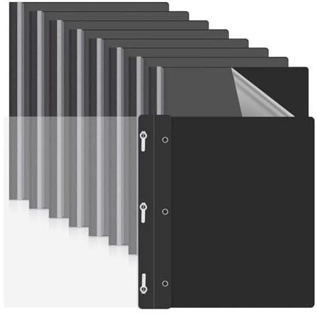 Bosiyrggrl Paquet de 10 Couvertures de Rapport avec Attaches à 3 Broches, Dossiers de Présentation, Dossier de Rapport en Plastique avec Couvertures Arrière Noires