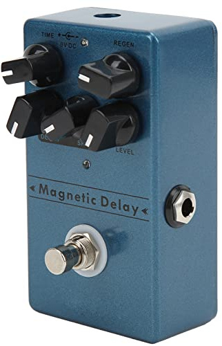 Pedal de Efecto de retardo outdoorm Pedales de retardo de ecos magnéticos de Metal Azul Oscuro con Perilla de Velocidad de Profundidad de Tiempo