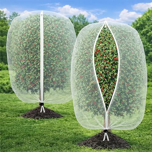 2Pack 3x3M Fruit Tree Netting Bag, Breathable Fine Mesh Insect Netting Bag with Reinforced Zipper and Drawstring, Fruit Tree Protection for Bird