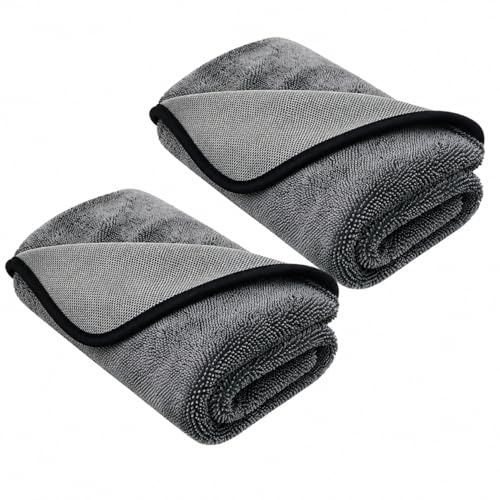 Fenix Home Panno Microfibra Asciugatura Auto 70x50 cm, 2 Pezzi 530 GSM Ultra Assorbente Doppia Faccia, Telo Detailing Senza Aloni per Carrozzeria Vetri Moto Camper Barca, Anti-Graffio Anti-Pelucchi