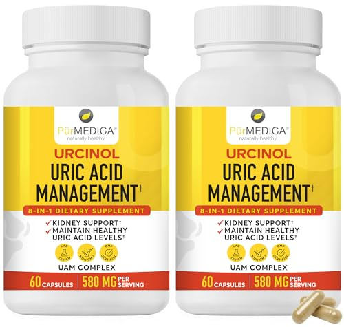 PurMEDICA Urcinol Uric Acid Supplement for Joint Support - 60ct (Pack of 2) - Uric Acid Support Formula with Turmeric Root, Acai, Banaba Leaf, Celery Seed, Yucca Stalk