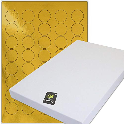 TE-Office 40 Stück Etikett Gold Metallic Etiketten Selbstklebend Bedruckbar A4 Bogen Sticker Paper Printer Labels 30 mm Rund