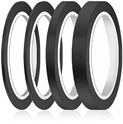 AIEX 4 Rollos Fine Line Tape, 3/6/12,6mm Adhesiva Cinta de Carrocero Cinta Pintor de Colores Cinta Enmascarar para Modelismo Coche Manualidades y Artes Decoración Escuela Oficina (Negro)