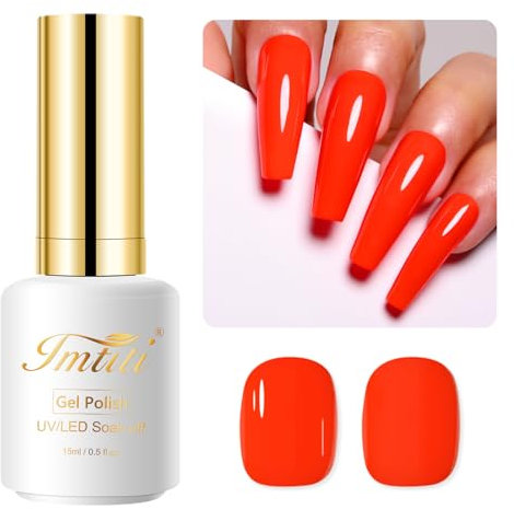 Imtiti Neon Gel Nail Polish, 15ML Orange Red Gel Polish Autumn Winter Gel Nail Polish Soak Off LED UV Nail Gel Polish DIY Nail Art Starter Manicure Salon Gel Nail Kit