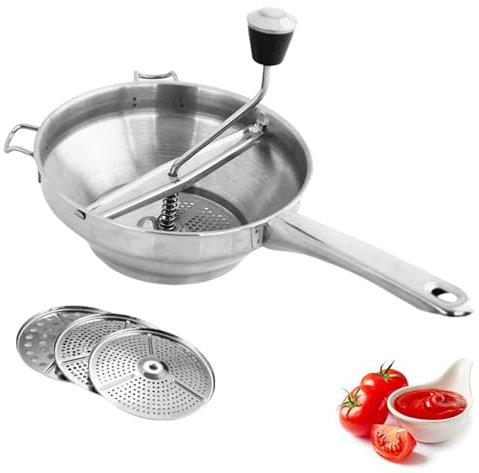 Manivela para molinillo de alimentos, triturador de patatas, prensa de tomate, triturador de patatas de acero inoxidable con mango, triturador ergonómico de puré de patatas, colador de tomate, molinil