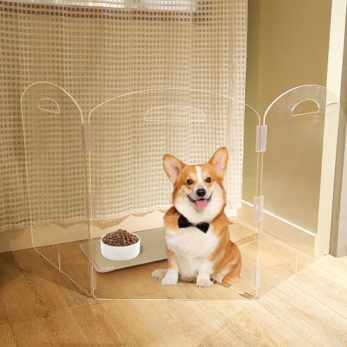 Dog Gate, Clear Acrylic Pet Gate for Dogs, Free Standing Pet Gates for Doorways, Folding Freestanding Puppy Doggy Cat Fence Inside, Dog Barriers for Home 3 Panel