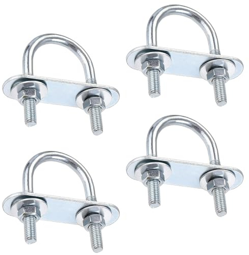 LEPEVNEY Pernos en U redondos M6, 27 mm de ancho interior, 53 mm de longitud, pernos en U de acero con tuercas, placas, arandelas para instalaciones de vehículos de construcción y barcos, 4 juegos M6
