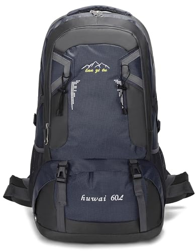 Mxaeyar 60L Hiking Backpack,Waterproof Travel Backpack,Lightweight Camping Rucksack with Machine Washable Design,Unisex Trekking Bag for Outdoor Adventures, Cycling, Daily Use，Dark Blue