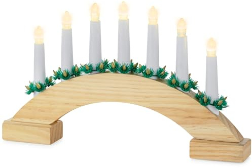 Staymoment Schwibbogen Weihnachten Lichterbogen Schwippbogen: Schwibbogen Modern mit 7 LED Kerzen Weihnachtsbogen Holz Weihnachtsdeko Lichterbogen Batteriebetrieben Weihnachten Deko Innen Fensterbank