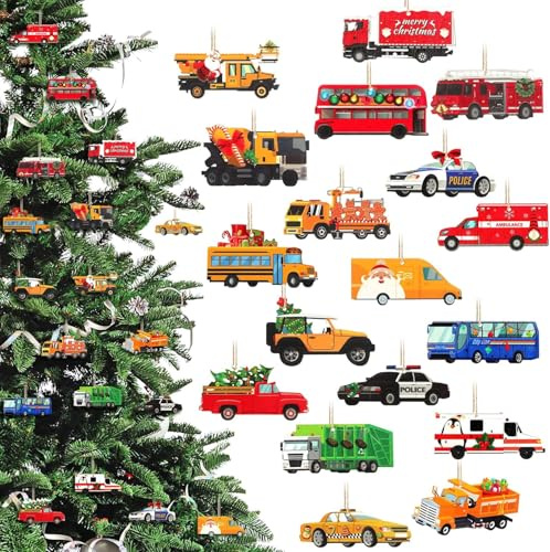 Weihnachtsbaum Anhänger 36 Stück Weihnachtsbaumanhänger Holz Weihnachten Baumschmuck Spielzeugauto Christbaumanhänger Weihnachtsbaumschmuck für Weihnachtsdeko, Geschenkanhänger Kinder (Verkehrsmittel)