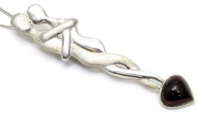 Älskare 925 antikt silverhänge med granatsten ~ 70 mm