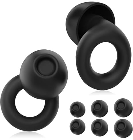 4 tamaños Reemplazable Tapones Oidos Ruido Dormir,Tapones oidos ruido dormir,Tapone Oído de Silicona Reutilizables Lavableques,Protección Auditiva,para dormir, concentrarse o viajar,negro