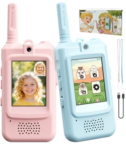 Tosaju Video Walkie Talkie para Niños Walkie Talkies Recargables con Videollamada Set de 2 con Pantalla cámara y Cambiador de Voz cumpleaños Juguetes para niños y niñas de 3