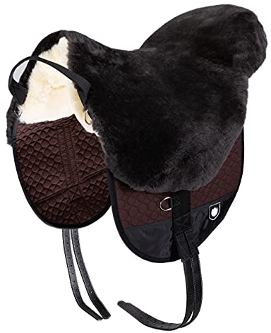 Werner Christ Fellsattel Basic Plus baumloser Lammfell-Sattel aus echtem Fell mit Herausnehmbaren Polstern Bareback-pad, Pferde-Sattel in Natur, anthrazit und braun, Größe: Pony, Warmblut & Shetty