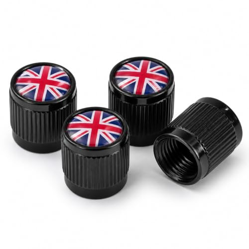 Auto Ventilkappen 4 Stück Schwarz Aluminium Rot Union Jack Design
