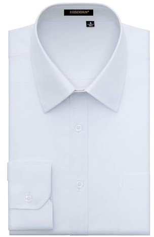 HISDERN Camisa de Vestir Formal para Hombre Camisa de Manga Larga de Algodon Blanca con Botones Regulares para Hombres
