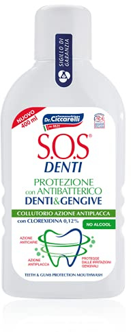 S.O.S Dents Dr. Ciccarelli, Bain de Bouche à la Chlorhexidine, Bain de Bouche Spécialisé, Protège les Gencives et Limite la Formation de la Plaque Bactérienne, 100% Made in Italy, Flacon de 400 ml