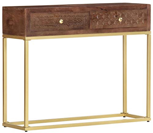 vidaXL Mangoholz Massiv Konsolentisch mit 2 Schubladen Handgeschnitzt Konsole Beistelltisch Sideboard Highboard Flurtisch 90x30x75cm