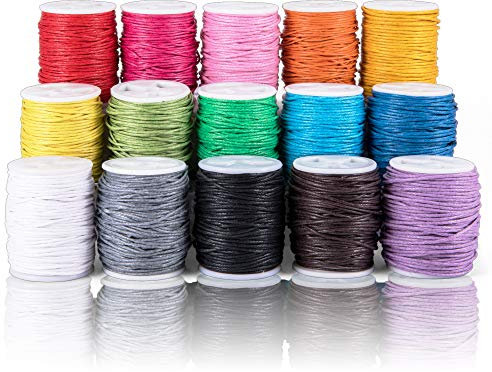 Waxed Cotton Cords, SOSAMR 15 Rolls 1MM 10M Waxed Thread String Ropes for Jewellery Bracelets, Anklet, Beading, Necklaces Making and Leather Sewing