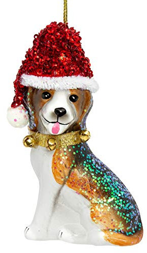 SIKORA Beagle mit Weihnachtsmütze besondere Weihnachtskugel Glas Christbaumschmuck Deko Figur Weihnachten Anhänger Ornament - Trend Line - BS488