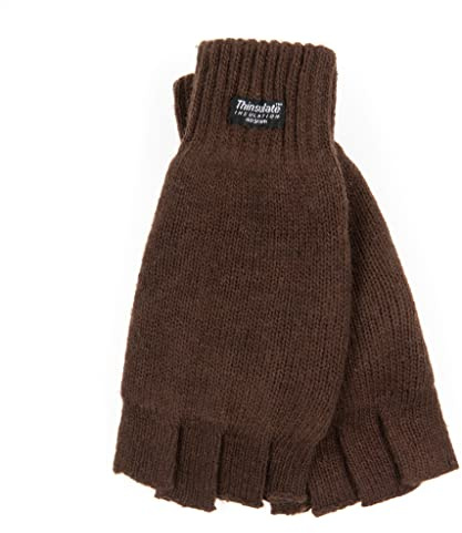 EEM guantes de medio dedo para hombre, lana suave, forro térmico Thinsulate, medio dedo, marrón S