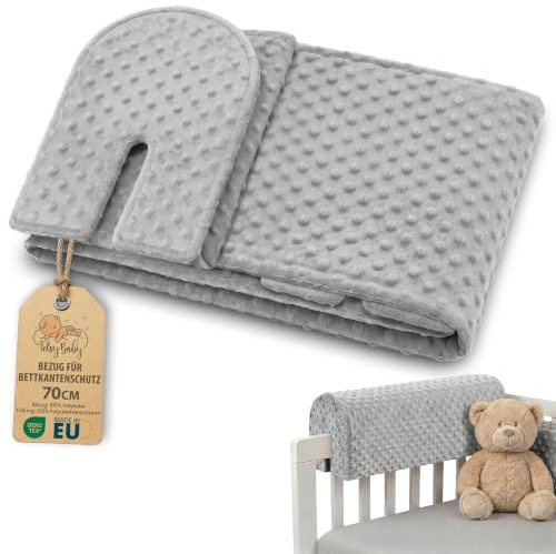 Bezug für Bettkantenschutz für Kinderbetten 70 cm - Schutz für Bettrahmen Baby Bett rausfallschutz boxspringbett bettgitter Kantenschutz Kinder Babybett Zertifikat Oeko-Tex Hellgrau