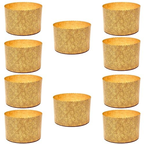 FAH - Set de 10 Moldes para Panettone Alto 750 gr MADE IN ITALY, Moldes Profesionales de Papel Natural de Pura Celulosa de Alta Densidad, Resistente al calor 200 °C