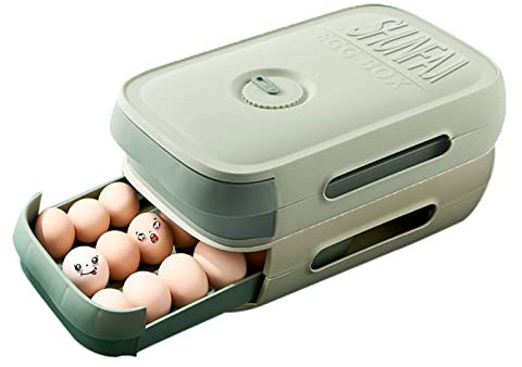 Boite de Rangement des Oeufs frigo, Boîte de Rangement de Cuisine de Type tiroir avec Couvercle, Peut être superposé, Oeufs de Rouleau Automatique,Stockage 18-20 Oeufs (2Pcs Vert)