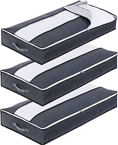 Withosent 3 Stück Unterbettkommode 90L, Unterbett Aufbewahrungsbox Vliesstoff Faltbare Aufbewahrungstasche Kleideraufbewahrung mit Klarem Fenster für Bettdecken Kleidung Bettzeug Decken Kissen