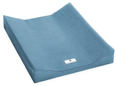 Wickeauflagenüberzug für 2-Keil-Mulde aus Musselin, blau, Made in Germany, OEKO-TEX Standard 100, Größe: 50/65 cm