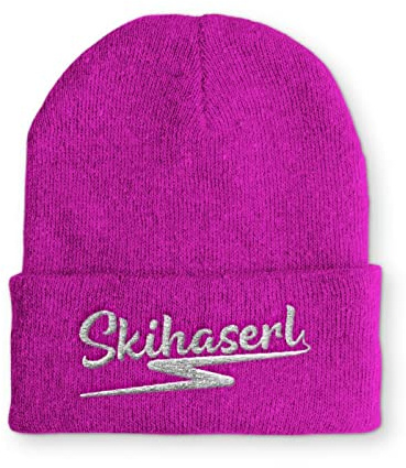 tshirtladen Skihaserl Mütze mit Spruch - Lustige Beanie Wintermütze Damen - Après Ski Accessoire - Geschenkidee Frauen - Piste Mütze - Skifahrerin Style - Weihnachten - Warm - bestickt