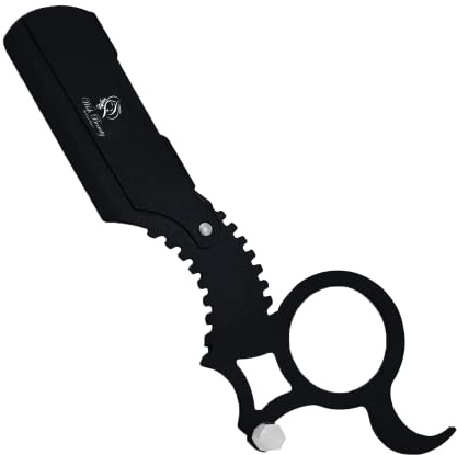 Wishbeauty Barber Ring Razor – Straight Edge Shaving Razor for Men | Professional Salon & Barber Accessories | Classic Ring Grip for Precision Shaving (Full Black)
