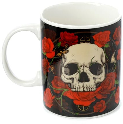 Puckator Tazza in Porcellana 300ml - Teschi & Rose - Skulls & Roses, Tazze Originali e Particolari