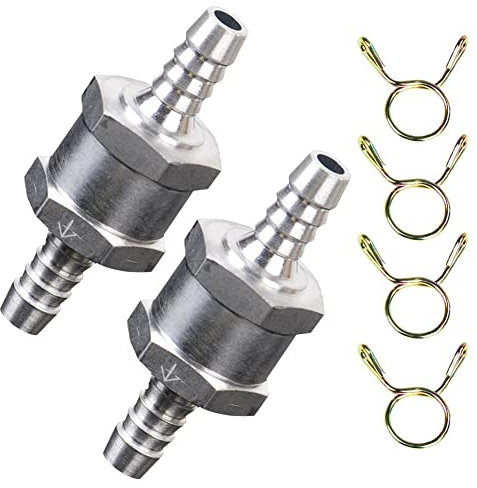 Clapet Anti-retour en Aluminium pour Carburant,6 mm Valve Anti-retour, Système de Contrôle à Essence, Avec Pince à Ressort de 8 mm, pour Carburateur de Voiture, Système Basse Pression, 2 pièces