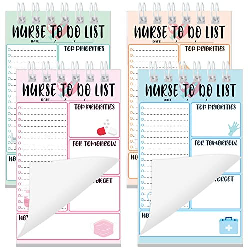 Gueevin 4 pcs Nurse to Do List Notepads Spiral 4 X 6 Inch Planning Pads