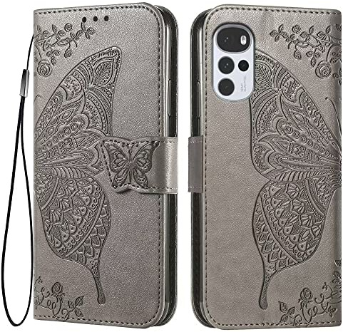 EASSGU Funda para Motorola Moto g22 (6.5 Inches) Flip Folio Carcasa Magnética de Cuero para Teléfono con 3 Ranuras para Tarjetas 1 Wallet, Case - Gris