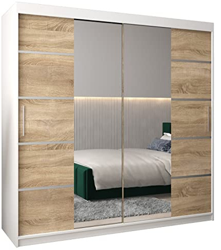 ABIKSMEBLE Armoire Chambre Porte coulissante Miroir Verona 4 - Dressing Chambre Adulte - Penderie Vetement Dressing - Garde Robe - Placard Chambre - Armoire 2 Portes - Closet - 200/200/62 (L/H/P)