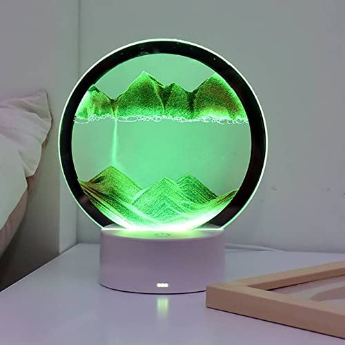 FZQBEY Cadre Sable Mouvant LED, Sablier Peinture Qui Coule 3D, Art Image Dynamique Paysage, Lampe Sable en Rotation 360°, 7 Couleurs Lumineuses, Réglable