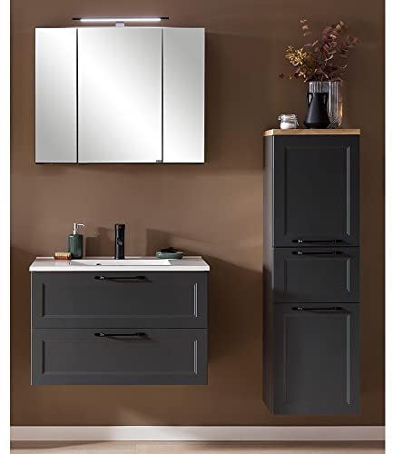 Lomadox Badmöbelset Badezimmer, mit 80 cm Waschtisch Spiegelschrank Midischrank in dunkelgrau, B/H/T ca. 140/200/47 cm