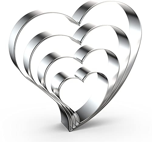 Herz-Ausstechformen-Set, groß/klein/mini, 12,7 cm, 10,2 cm, 7,6 cm, 5,1 cm, 4 Stück, Valentinstag, herzförmige Ausstechformen, Keksformen zum Backen – Edelstahl