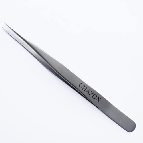 Chazon - Pinzas de punta recta de acero inoxidable, las mejores pinzas para cejas, vello facial y encarnado